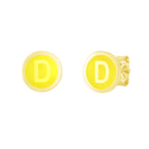 14K Yellow Enamel D Initial Studs