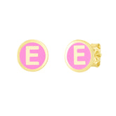 14K Pink Enamel E Initial Studs