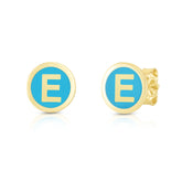14K Turquoise Enamel E Initial Studs