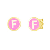 14K Pink Enamel F Initial Studs
