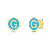 14K Turquoise Enamel G Initial Studs