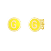 14K Yellow Enamel G Initial Studs