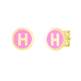 14K Pink Enamel H Initial Studs