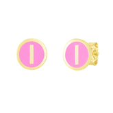 14K Pink Enamel I Initial Studs