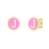 14K Pink Enamel J Initial Studs