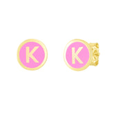 14K Pink Enamel K Initial Studs