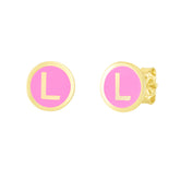 14K Pink Enamel L Initial Studs