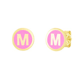 14K Pink Enamel M Initial Studs