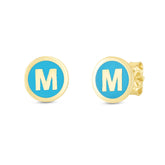 14K Turquoise Enamel M Initial Studs