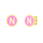 14K Pink Enamel N Initial Studs