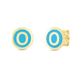 14K Turquoise Enamel O Initial Studs
