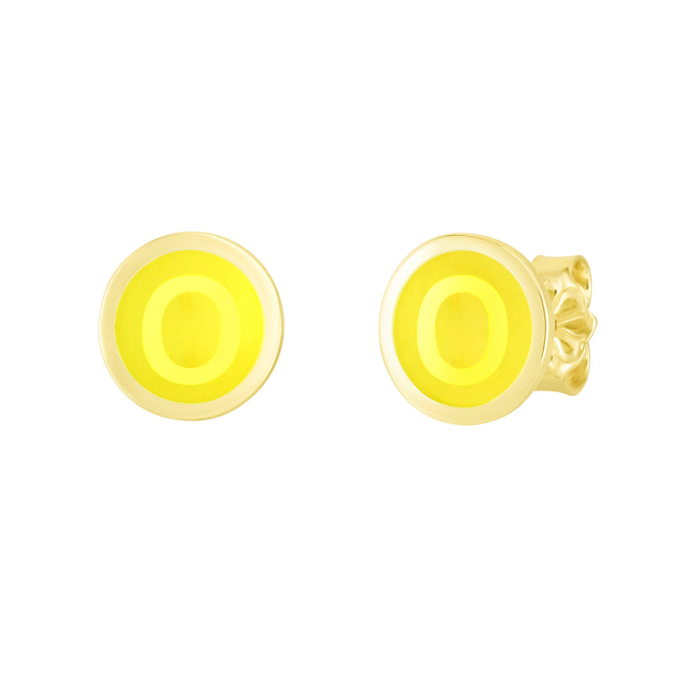14K Yellow Enamel O Initial Studs