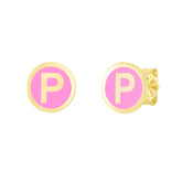 14K Pink Enamel P Initial Studs