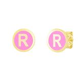 14K Pink Enamel R Initial Studs