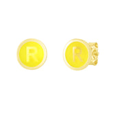14K Yellow Enamel R Initial Studs
