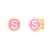 14K Pink Enamel S Initial Studs