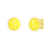 14K Yellow Enamel S Initial Studs
