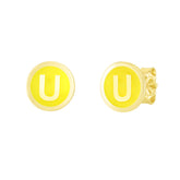 14K Yellow Enamel U Initial Studs