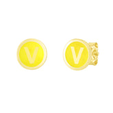 14K Yellow Enamel V Initial Studs