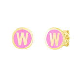 14K Pink Enamel W Initial Studs