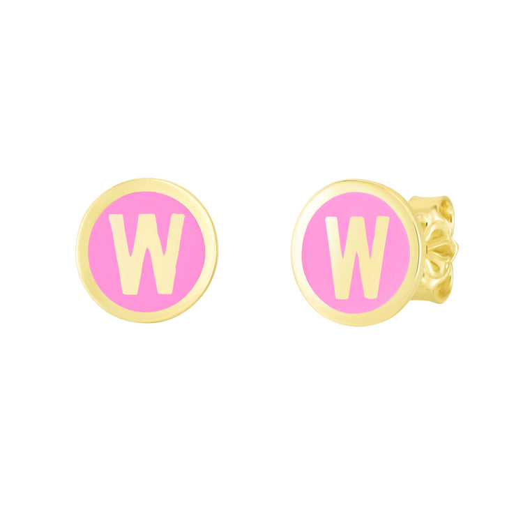 14K Pink Enamel W Initial Studs