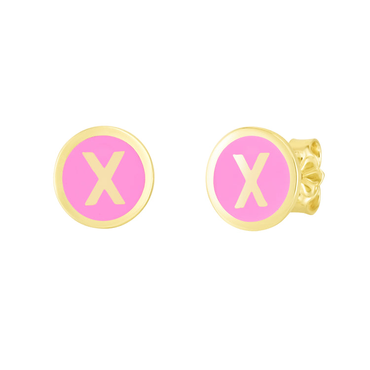 14K Pink Enamel X Initial Studs