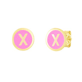 14K Pink Enamel X Initial Studs