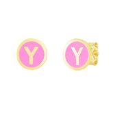 14K Pink Enamel Y Initial Studs