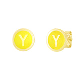 14K Yellow Enamel Y Initial Studs
