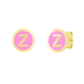 14K Pink Enamel Z Initial Studs
