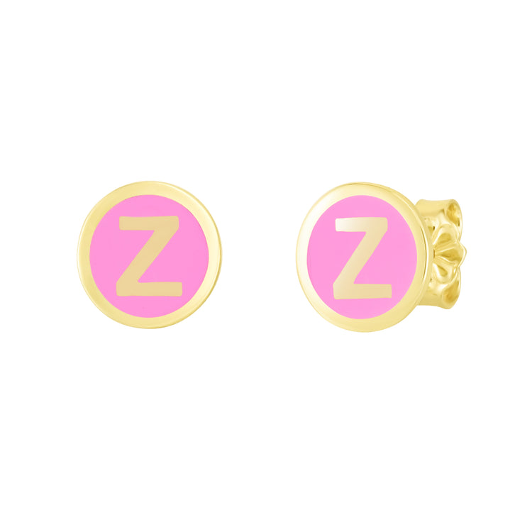 14K Pink Enamel Z Initial Studs