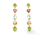 18K Yellow Gold Mixed Gemstone Earrings with Aquamarines, MARCH BIRTHSTONE JEWELRY
