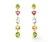 18K Yellow Gold Mixed Gemstone Earrings with Aquamarines, MARCH BIRTHSTONE JEWELRY