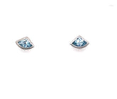 18K WHITE Gold Fancy Cut Stud Earrings with Aquamarines, MARCH BIRTHSTONE JEWELRY