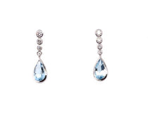 18K WHITE Gold Mixed Gemstone Earrings with Aquamarines, MARCH BIRTHSTONE JEWELRY
