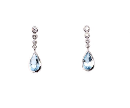 18K WHITE Gold Mixed Gemstone Earrings with Aquamarines, MARCH BIRTHSTONE JEWELRY