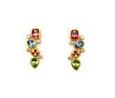 18K YELLOW Gold Mixed Bezel Drop Earrings with Aquamarines, MARCH BIRTHSTONE JEWELRY