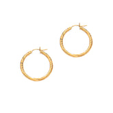 14K Yellow Gold 3mm Diamond Cut & Polished Design Hoop Earring