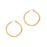 14K Yellow Gold 3mm Diamond Cut & Polished Design Hoop Earring