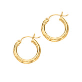 14K Yellow Gold 3x20mm Diamond Cut Hoop Earring