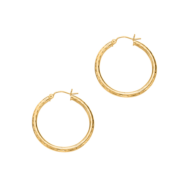 14K Yellow Gold 3mm Diamond Cut Hoop Earring