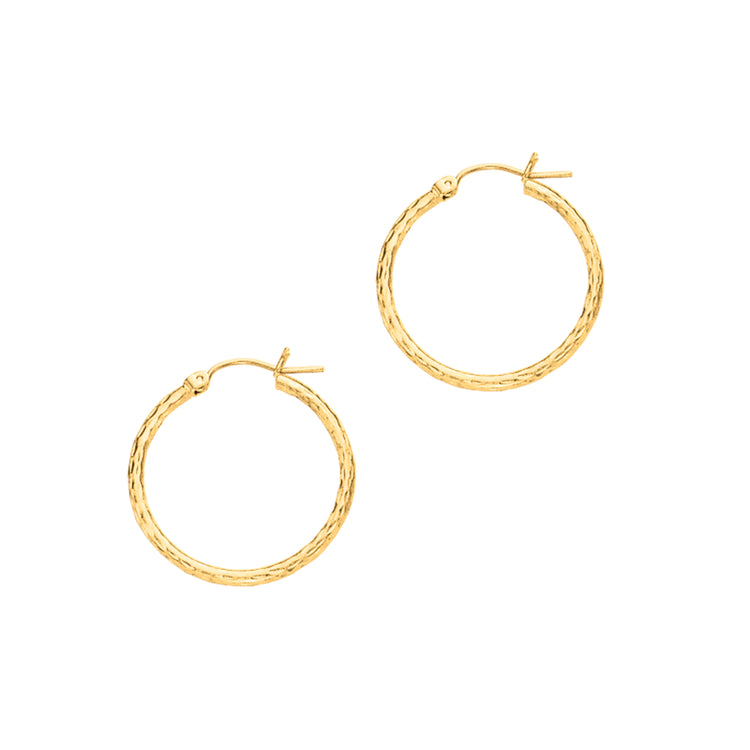14K Gold 2mm Diamond Cut Hoop Earring