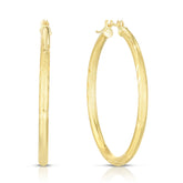 14K Yellow Gold 2x30mm Diamond Cut & Polished Design Hoop Earring