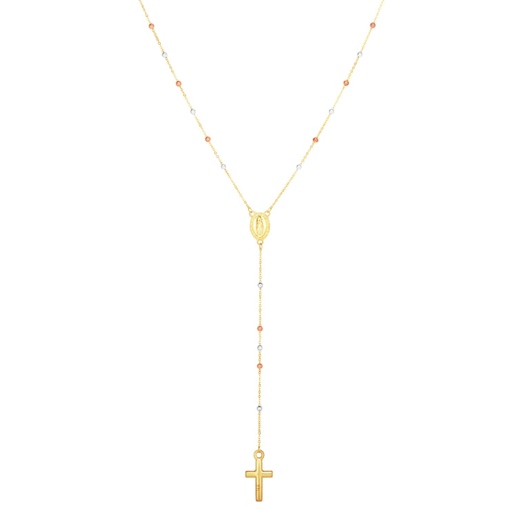 14K Tri-color Gold Rosary Inspired Necklace
