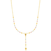 14K Gold Drop Cross Rosary Inspired Necklace