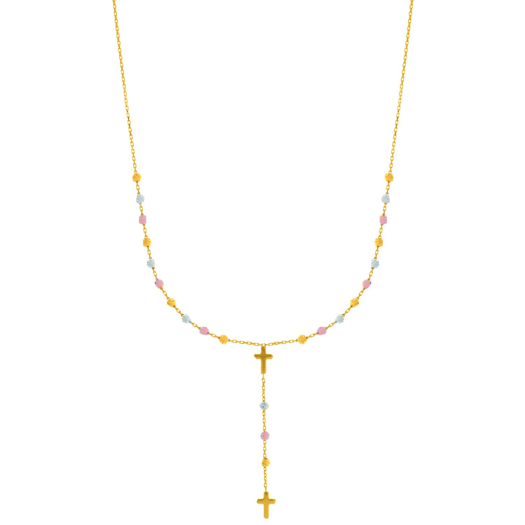 14K Gold Drop Cross Rosary Inspired Necklace