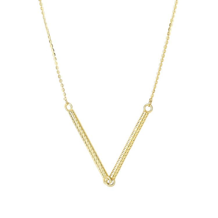 14K Gold Diamond Cut V Necklace