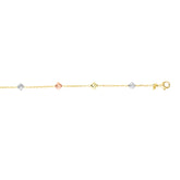 14K Tri-color Gold Diamond Cut Square Bead Station Necklace