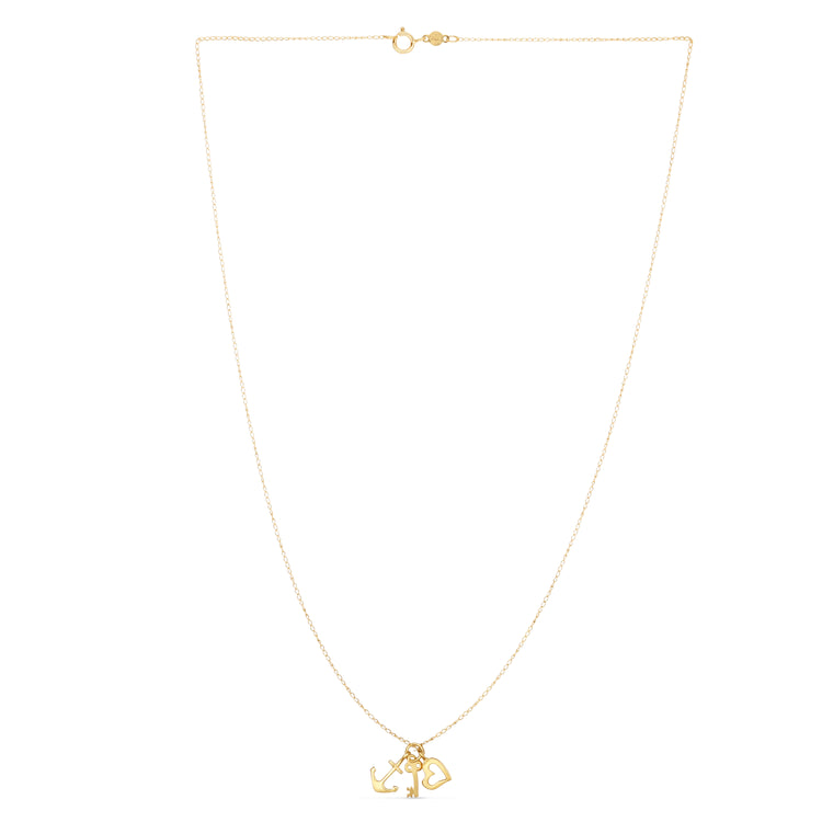 14K Gold Heart, Anchor, and Key Charm Necklace