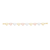14K Tri-color Gold Heart Link Bracelet